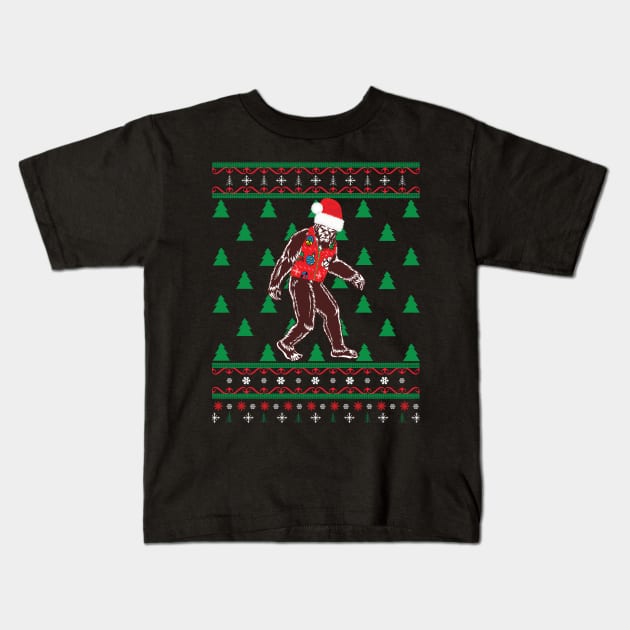 Bigfoot Ugly Christmas Kids T-Shirt by AngelFlame